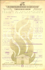 Documento originale, autentico 1935 VENEZIA Polizza ASSICURAZIONI GENERALI contro incendio Ditta Nilo GIACCO 1