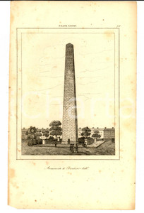 Stampa, bozzetto originale 1830 ca Domeny DE RIENZI Stati Uniti  Monumento di BUNKER HILL Stampa nÂ° 73 1