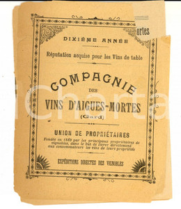 Materiale pubblicitario d’epoca 1900 ca Compagnie des VINS D AIGUESMORTES Libretto DANNEGGIATO 11x13 cm 1