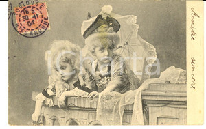 Cartolina originale da collezione 1904 COSTUMI Due piccole damigelle con l ombrellino Cartolina CURIOSA FP VG 1