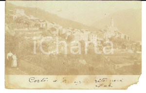 Fotografia d epoca originale 1903 BORDIGHERA PIANI Veduta con giovani donne Foto cartolina FP RARA 1