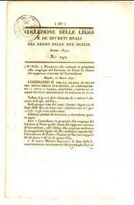 Documento originale, autentico 1840 REGNO DUE SICILIE Concessione alla congrega del Carmine in TRANI Decreto 1