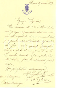 Autografo originale 1899 ROMA Eugenio NOGHERA su acquisto immobile Società Operaia Autografo 1
