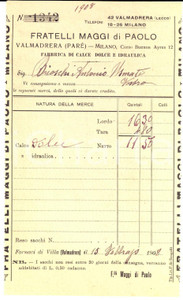 Documento originale, autentico 1908 VALMADRERA LC Fratelli MAGGI Fabbrica di calce Ricevuta intestata 1