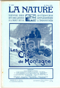 Giornale, rivista storica 1921 LA NATURE Les chars de montagne Revue ILLUSTREE SCIENCE nÂ°2451 1