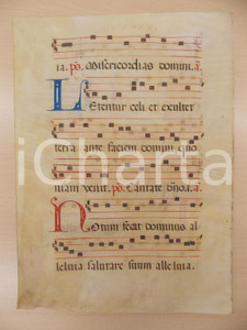 Libro, pubblicazione d epoca 1600 ca ANTIFONARIO ROMANO Pergamena manoscritta rosso nero blu Salmo LAETENTUR 1