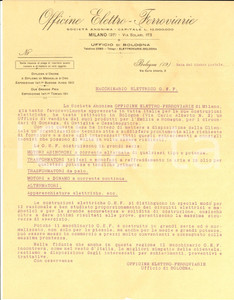 Documento originale, autentico 1915 ca BOLOGNA Officine ELETTROFERROVIARIE Lettera motori asincroni e dinamo 1