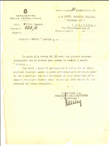 Documento originale, autentico 1932 MELLAHA TRIPOLI Aerocentro TRIPOLITANIA sulle vernici LOBOLIN Lettera 1