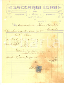Documento originale, autentico 1920 ca MALAVICINA MN Capomastro Luigi SICCARDI Fattura intestata per lavori 1