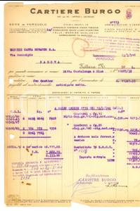 Documento originale, autentico 1944 VERZUOLO CN Cartiere BURGO Fattura intestata per quaderni 1