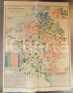 Mappa, planimetria storica 1885 FRANCE CHEMINS DE FER Marchandises et voyageurs en 1883 Planche nÂ°4 49x66 1