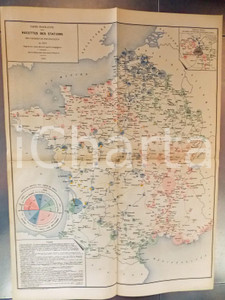 Mappa, planimetria storica 1885 FRANCE CHEMINS DE FER Recettes brutes des stations Planche nÂ°3 49x66 cm 1