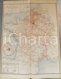 Mappa, planimetria storica 1885 FRANCE CHEMINS DE FER Recettes brutes kilométriques 1883 Planche n°1 49x66 1