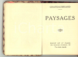 Libro, pubblicazione d epoca 1915 ca CHATEAUBRIAND Paysages Librairie PAYOT PARIS BibliothÃ¨que miniature 1