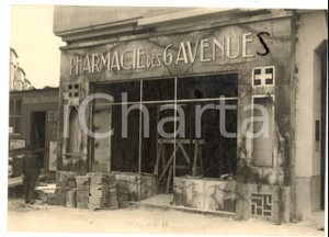 Fotografia d epoca originale 1940 ca WW2 FRANCE Pharmacie des six avenues dÃ©truite par la guerre Photo 16x13 1