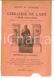 Libro, pubblicazione d epoca 1884 PARIS Extrait du catalogue de la LIBRAIRIE DE L ART J. ROUAM 1