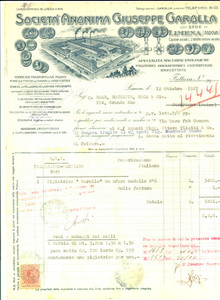 Documento originale, autentico 1927 LIMENA PD SocietÃ  Giuseppe GAROLLA Macchine enologiche Fattura 1