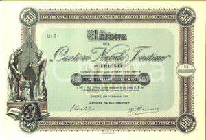 Oggetto da collezione cartaceo 1919 TRIESTE Cantiere Navale Triestino Certificato azionario ILLUSTRATO 1