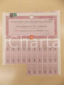 Oggetto da collezione cartaceo 1960 PADOVA Società Veneta Industria Zuccheri  Certificato obbligazioni cedole 1