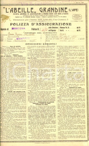 Documento originale, autentico 1928 CANEDOLE MN SocietÃ  L ABEILLE Polizza assicurazione baroni FRANCHETTI 1