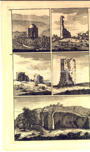 Stampa, bozzetto originale 1800 ca Cornelis de BRUIJN Porte in rovina Stampa DANNEGGIATA 1