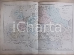 Stampa, bozzetto originale 1861 PARIS DRIOUX  LEROY Atlas universel Carte EUROPE Charles V 47x33 cm 1