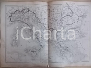 Stampa, bozzetto originale 1861 PARIS DRIOUX  LEROY Atlas universel Carte ITALIE  TURQUIE  GRECE 1