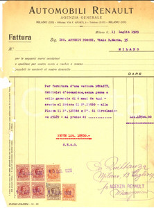 Documento originale, autentico 1929 MILANO Automobili RENAULT Agenzia generale Fattura per auto MONASIX 1