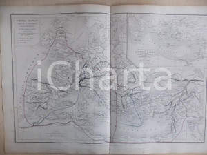 Stampa, bozzetto originale 1861 PARIS DRIOUX  LEROY Atlas universel Carte Empire Romain mort de ThÃ©odose 1