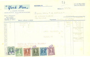 Documento originale, autentico 1959 MILANO Industria stilografiche YORK PEN Cesare FAUDINO Fattura commerciale 1