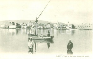 Cartolina originale da collezione 1930 ca PORTO SAID EGITTO Barca a vela in città con l acqua alta Cartolina FP 1