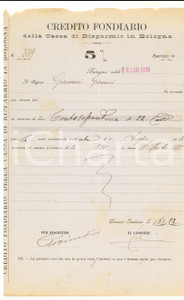 Documento originale, autentico 1920 CASSA DI RISPARMIO DI BOLOGNA Credito fondiario  Rata Giovanni GIACOMINI 1