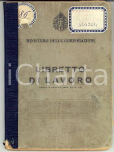 Documento originale, autentico 1940 ca Ministero CORPORAZIONI CARAGLIO CN Libretto di lavoro Mario ROSSO 1