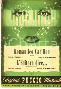 Oggetto da collezione cartaceo 1950 CHIRICO Romantico carillon  GALLETTA L editore dice... Spartiti ed. PUCCIO 1