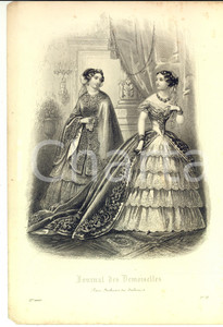 Stampa, bozzetto originale 1850 ca PARIS Journal des Demoiselles  Abiti da serata di gala  Stampa 1