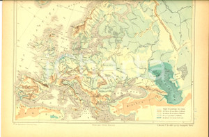 Stampa, bozzetto originale 1875 PARIS M. L. DUSSIEUX Atlas de gÃ©ographie Carte EUROPE physique 1