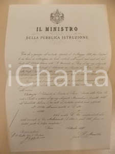 Documento originale, autentico 1891 ROMA Restituzione titoli ad Augusto MACIACHINI Decreto 24 x 37 cm 1