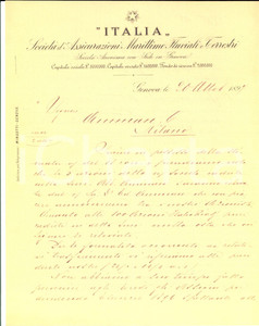 Manoscritto, lettera originale 1897 GENOVA SocietÃ  Assicurazioni ITALIA Lettera Giuseppe MINGOTTI azioni AMMAN 1