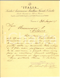 1897 GENOVA Società Assicurazioni ITALIA Marittime - Lettera a eredi conte AMMAN