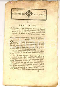 Giornale, rivista storica 1776 GAZETTE DES TRIBUNAUX MÃ©moire pour MargueriteHÃ©lÃ¨ne DE MEUVE nÂ° 28 1