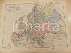 Stampa, bozzetto originale 1875 PARIS DUSSIEUX Atlas de gÃ©ographie Carte physique de l EUROPE  45x33 cm 1