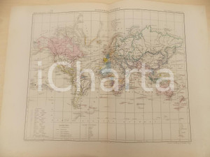 Stampa, bozzetto originale 1875 PARIS DUSSIEUX Atlas de gÃ©ographie PlanisphÃ¨re politique 45x33 cm 1