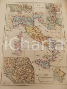 Stampa, bozzetto originale 1875 PARIS M. L. DUSSIEUX Atlas de gÃ©ographie Carte ITALIA 33x45 cm 1