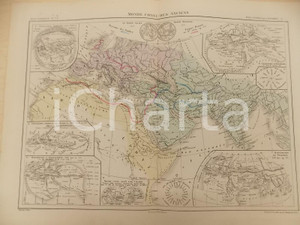 Stampa, bozzetto originale 1875 PARIS M. L. DUSSIEUX Atlas de géographie Carte monde connu des anciens 1
