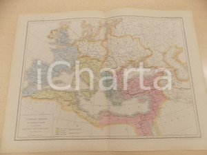 Stampa, bozzetto originale 1875 PARIS DUSSIEUX Atlas de gÃ©ographie Carte empire romain et monde barbare 1