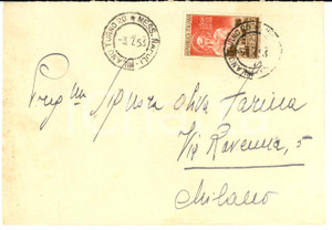 Cartolina originale da collezione 1953 STORIA POSTALE  REPUBBLICA Busta affrancatura L. 25 S. CHIARA D ASSISI 1