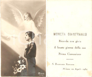 Oggetto da collezione cartaceo 1934 MILANO Chiesa S. Francesca Romana Prima Comunione Gianfranco MONETA Santino 1
