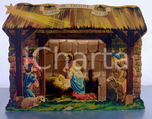 Oggetto da collezione cartaceo 1920 ca  NativitÃ  di GesÃ¹ con i pastori in adorazione Diorama POPUP 16x12 cm 1