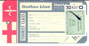 Materiale pubblicitario d’epoca 1969 NEW YORK Società di Navigazione ITALIA Etichetta per bagaglio 1