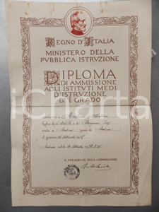 Oggetto da collezione cartaceo 1928 MODENA Diploma di ammissione per Albertina MODENA agli istituti medi 1